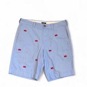 J.Crew Sunwashed Oxford Chino Shorts Mens Size 29W Blue Embroidered Crab Coastal